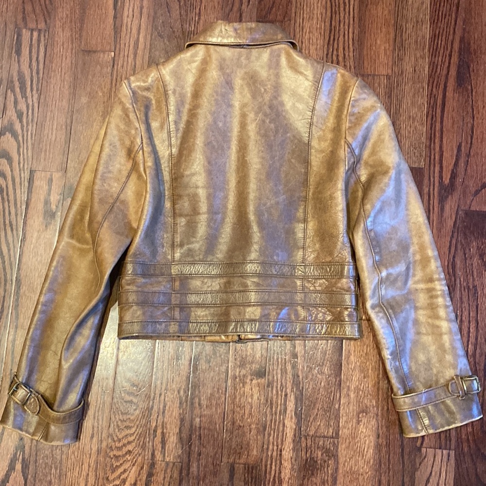 🏇Ralph Lauren Blue Label Aviator Strap Cropped Brown Leather Jacket🏇 - Picture 12 of 13
